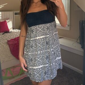 Vintage Roxy- Navy and White Floral Strapless Dress